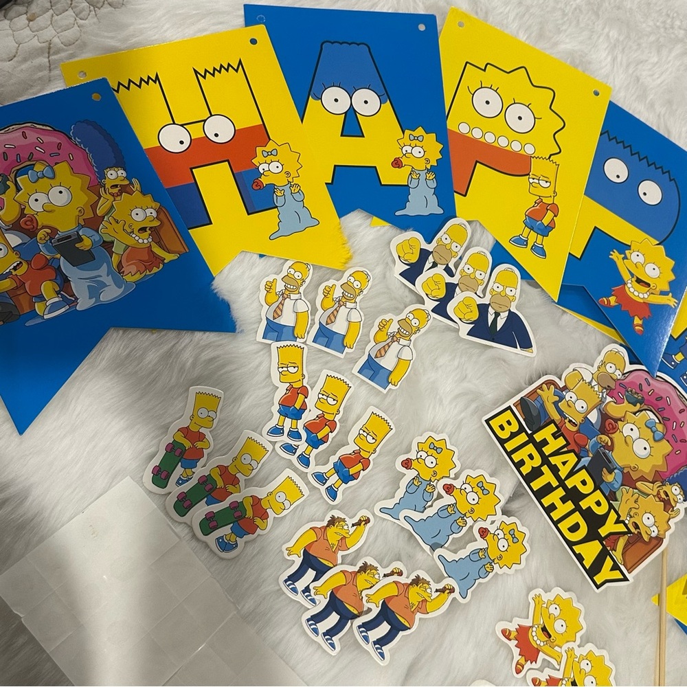 The Simpsons birthday party decor set banner and cake topper